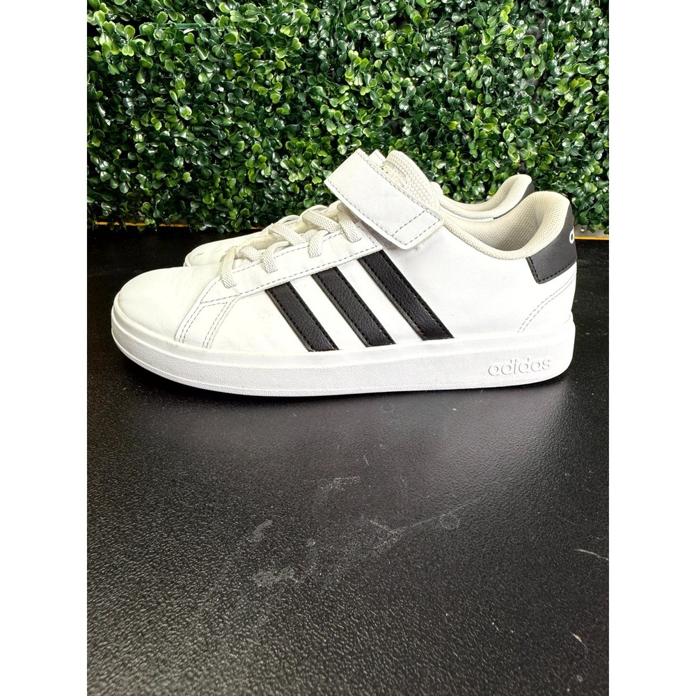 Adidas Grand Court GW6521 Kids 5.5 Sportswear Shoes Leather White Black Sneakers